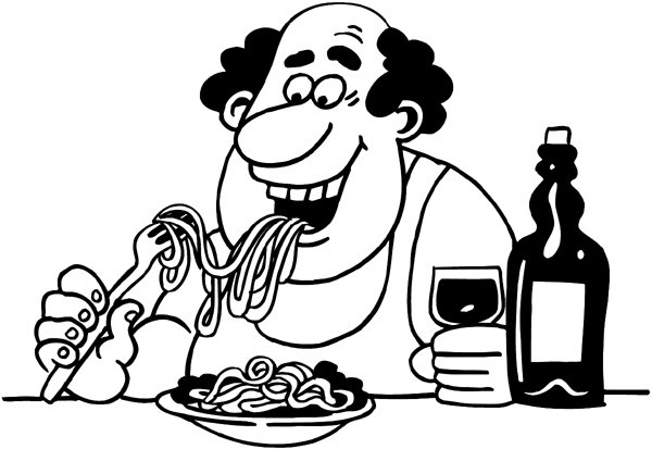 Man eating spaghetti vinyl sticker. Customize on line. Restaurants Bars Hotels 079-0456